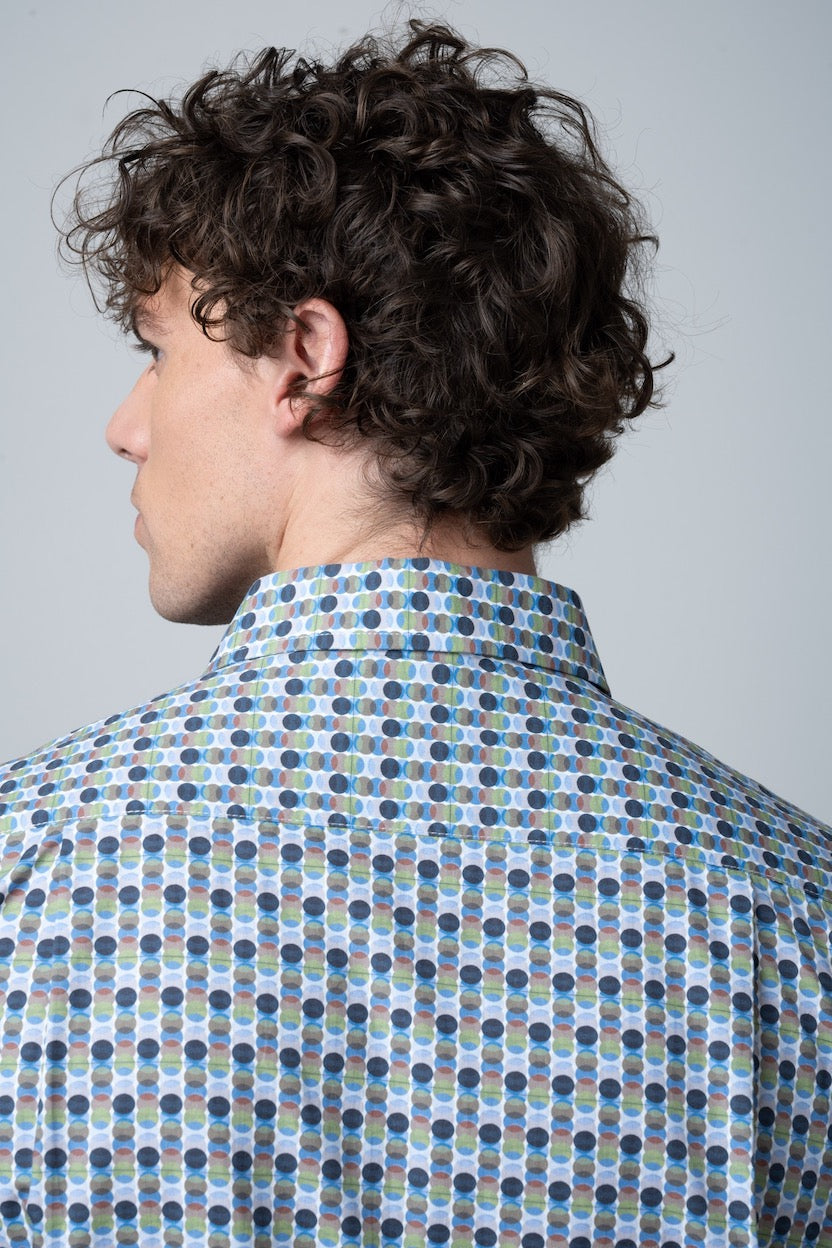 Fern Geometric Printed Long Sleeve Shirt in Blue