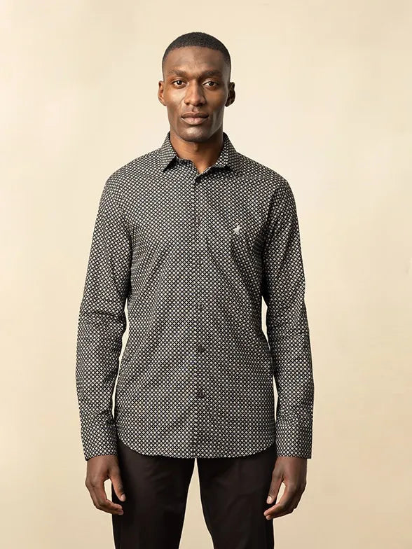 Printed Long Sleeve Shirt in Black Floral