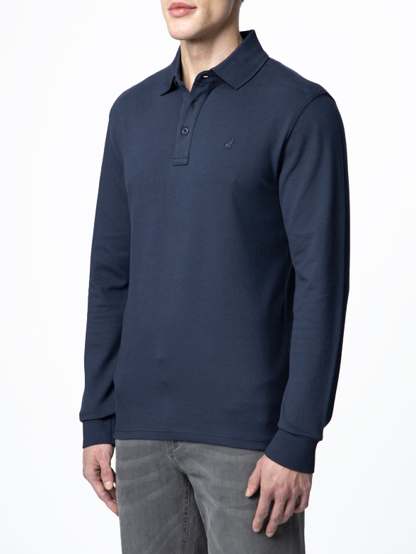 Essential Pique Long Sleeve Golfer in Navy