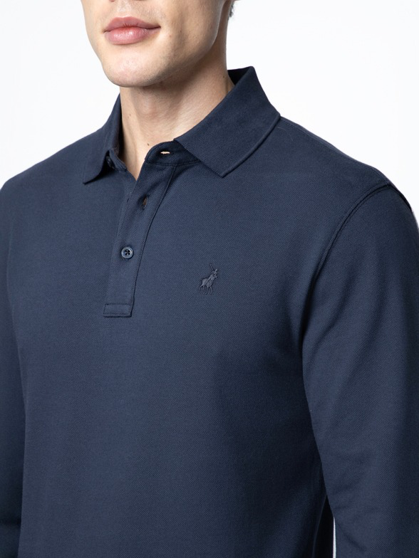 Essential Pique Long Sleeve Golfer in Navy