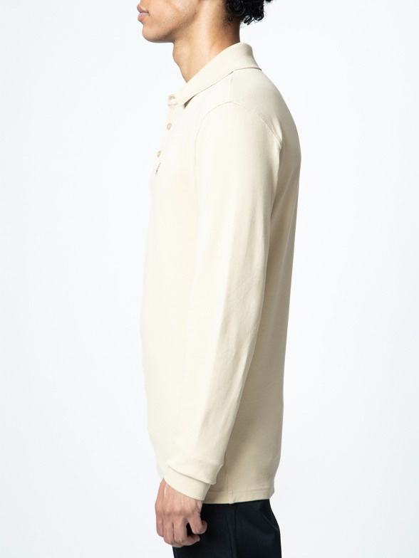 Essential Pique Long Sleeve Golfer in Stone