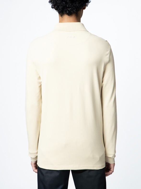 Essential Pique Long Sleeve Golfer in Stone