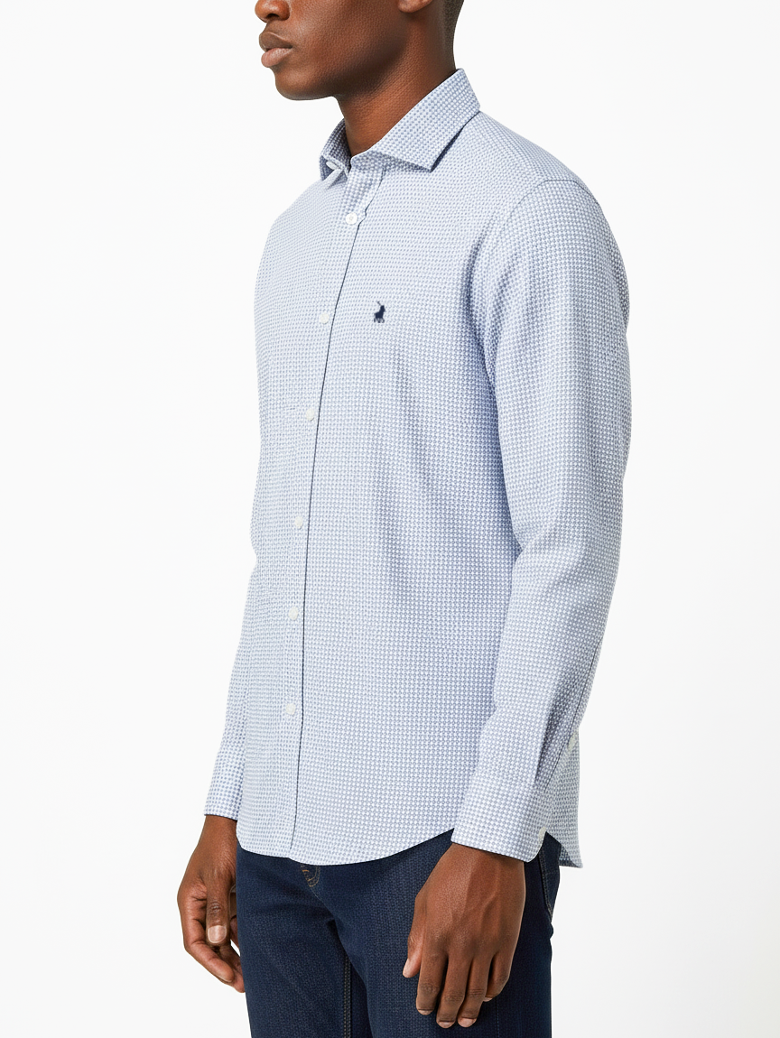 Lannister Micro Print LS Shirt in Light Blue
