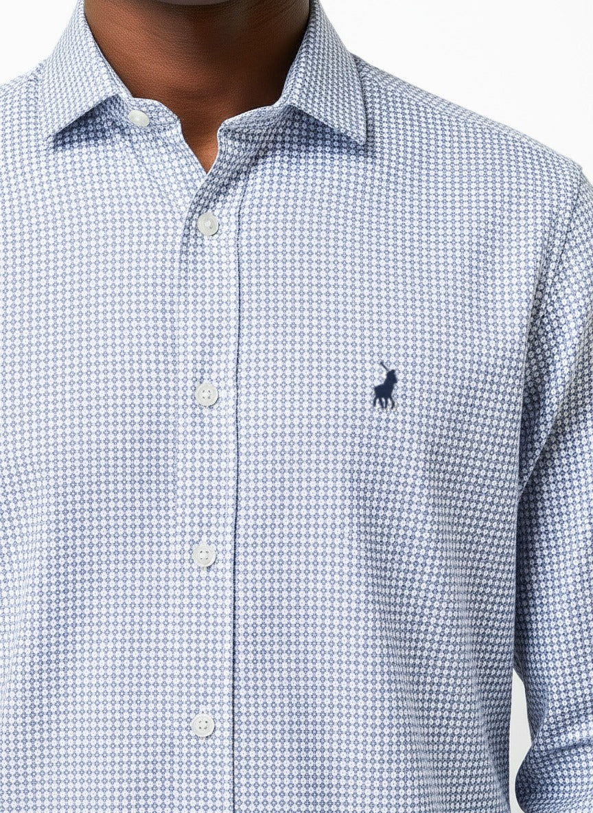 Lannister Micro Print LS Shirt in Light Blue