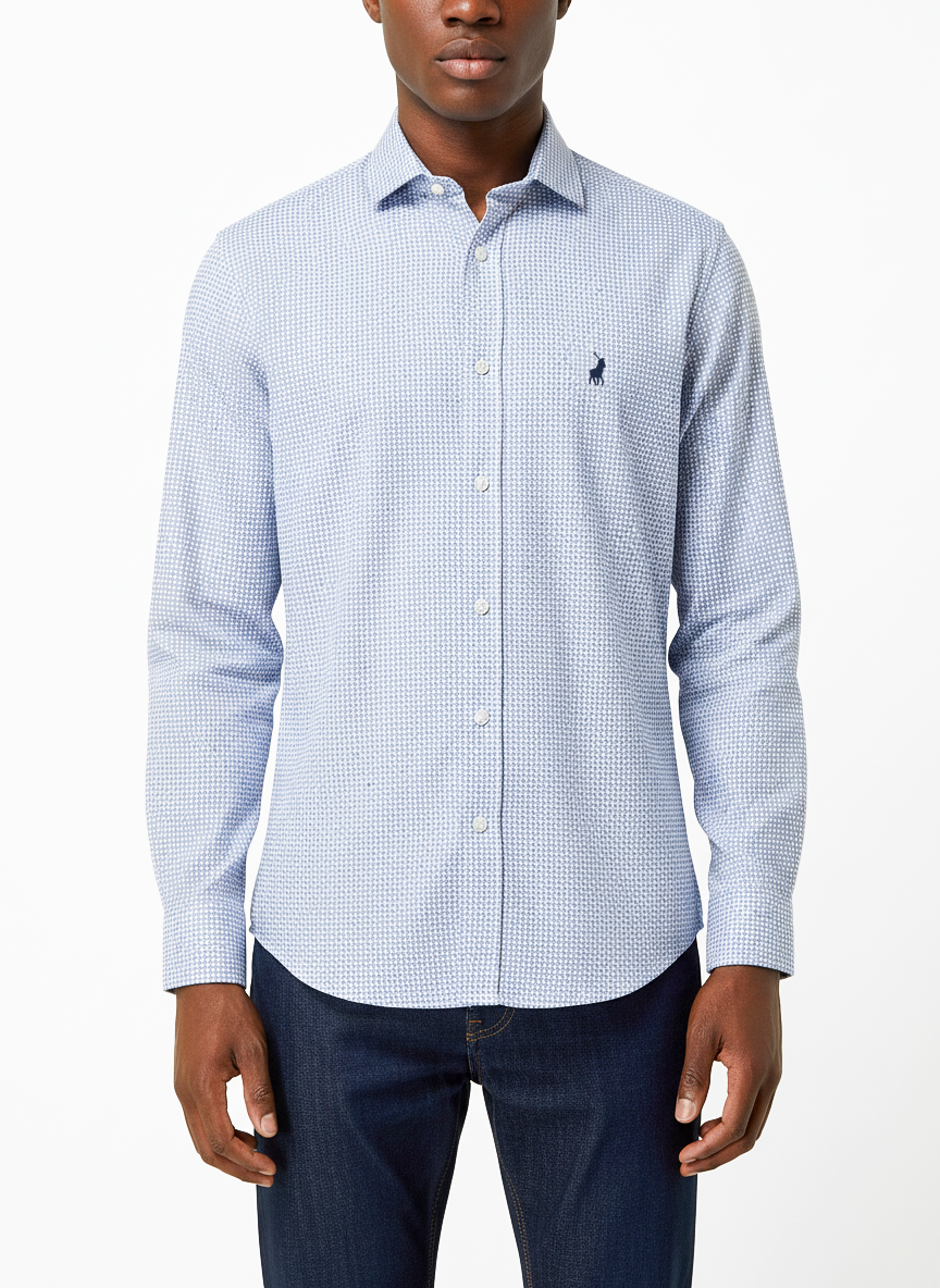 Lannister Micro Print LS Shirt in Light Blue