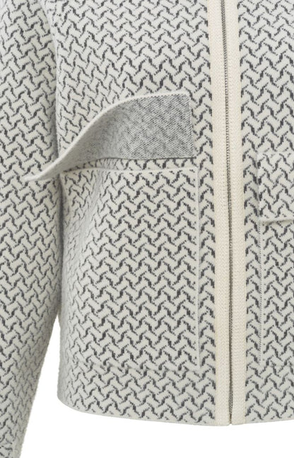 Knitted Print Jacket with Pockets in Chalk White Dessin