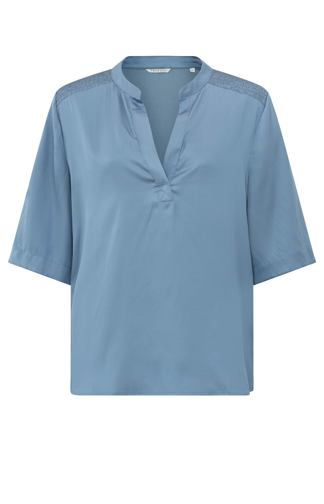 Satin V-neck Top in Infinity Blue