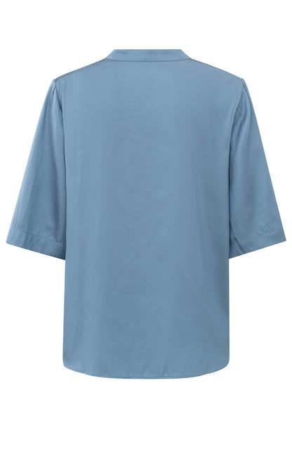 Satin V-neck Top in Infinity Blue