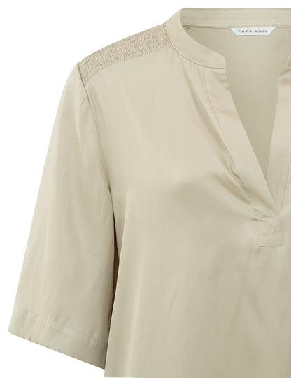 Satin V-neck Top in Light Green