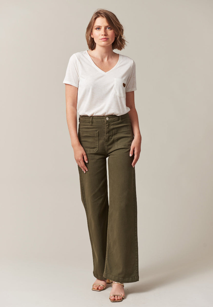 Lizette Wide Leg Jeans in Khaki