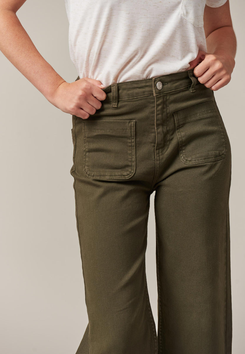 Lizette Wide Leg Jeans in Khaki