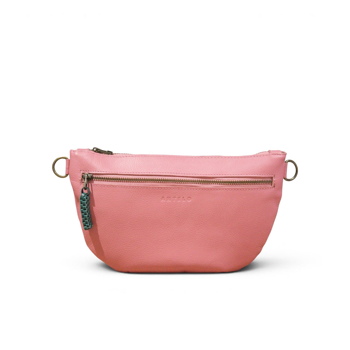 Ayla Half Moon Leather Crossbody in Sunset Pink / Storm Green