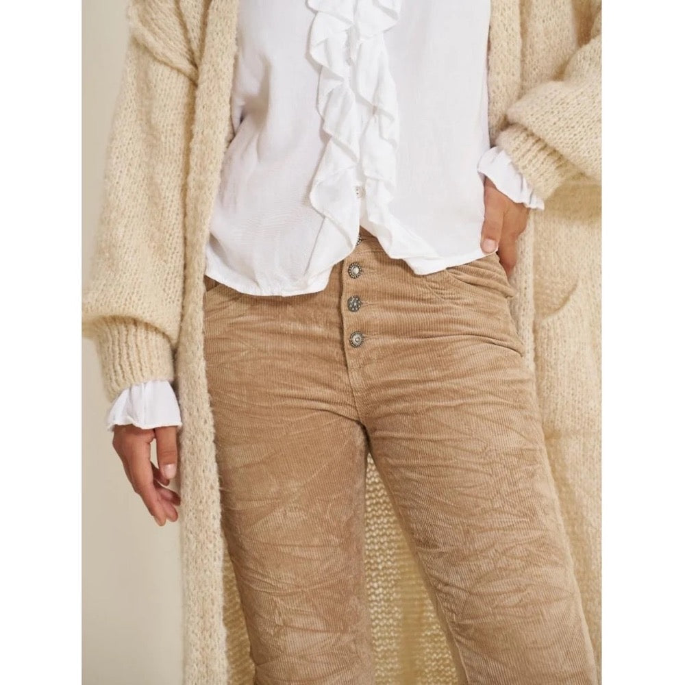 Lina Velvet Stretch Jeans in Beige
