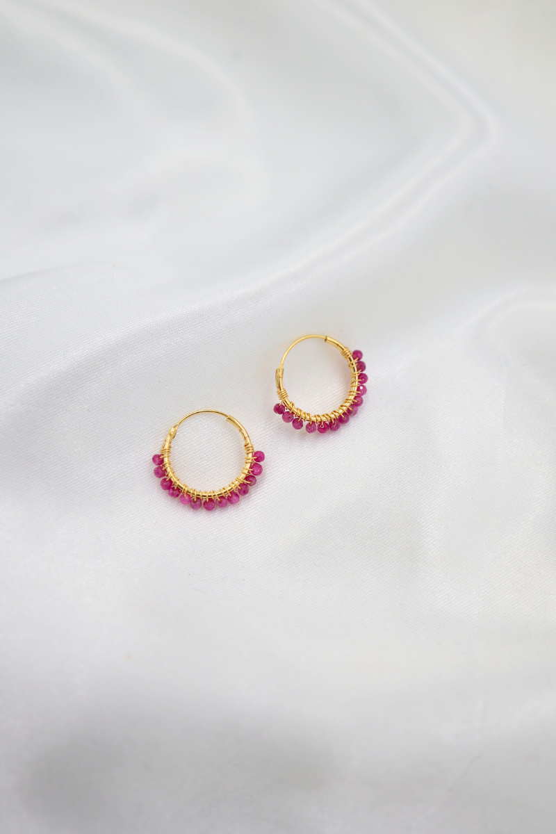 Sterling Silver Gold Plated Beaded Sleeper Hoops