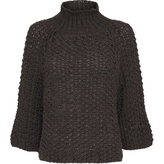 3/4 Sleeve Chunky Turtle Neck Knit Sweater in Fango