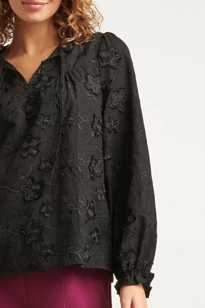 Floral Applique Blouse in Black