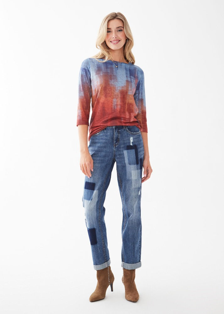 Statement Patches Girlfriend Jeans With Rolled-Up Hem