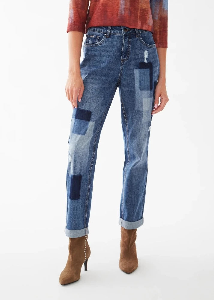 Statement Patches Girlfriend Jeans With Rolled-Up Hem
