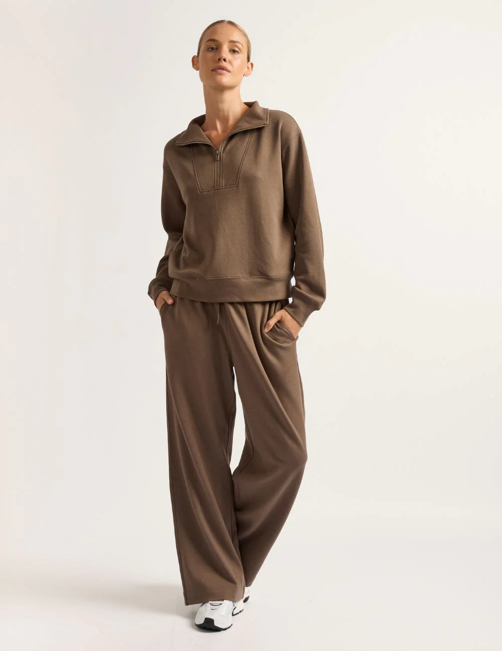 Bamboo Tech Fleece Quarter Zip Sweater in Oyster