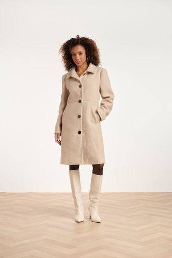 Long Boucle Coat in Sand