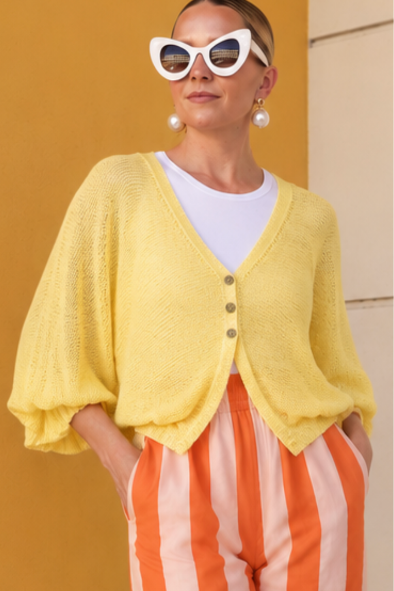 Cotton Knit Cardigan in Yellow