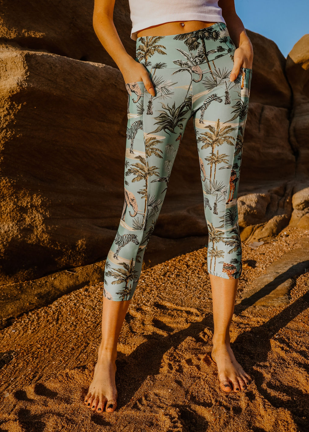 Capri Active Tights in Mint Tropical Jungle