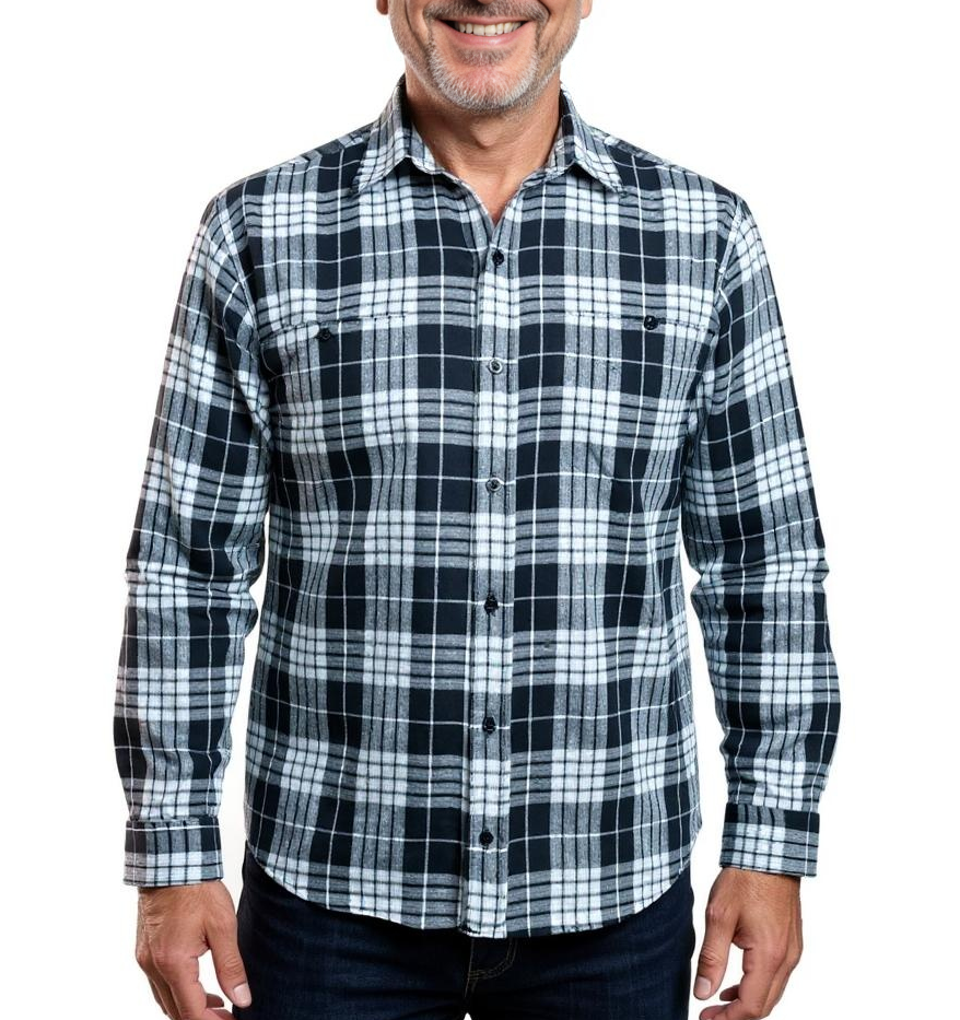 Brushed Cotton Plaid Shirt in Black / Grey