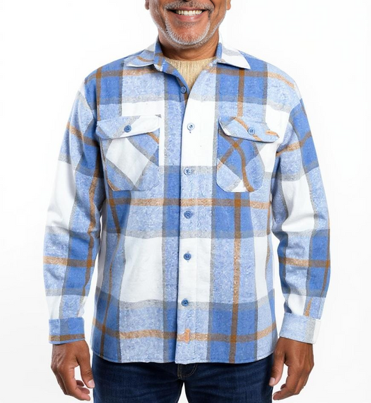 Plaid Sherpa Lined Jacket in Blue / Tan Check