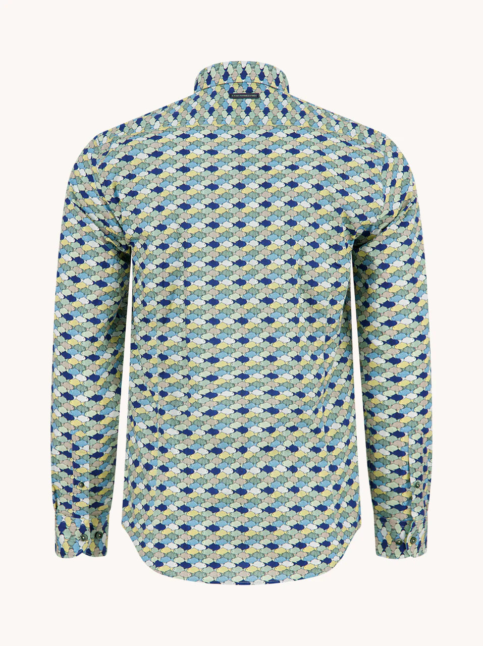 Graphic Fish Stretch LS Cotton Shirt in Greens