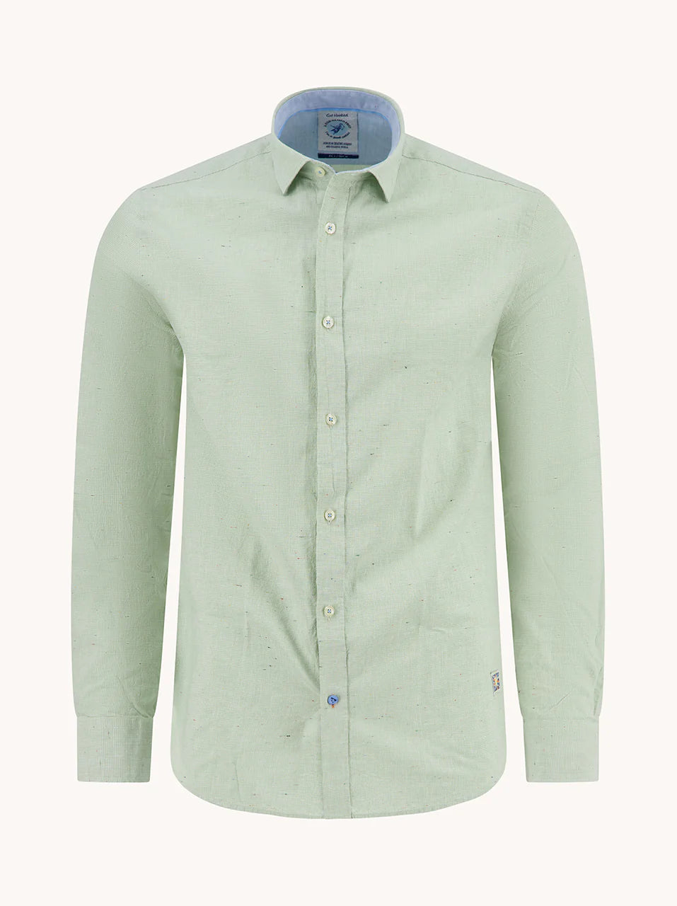 Small Check LS Cotton/Linen Shirt in Olive Green