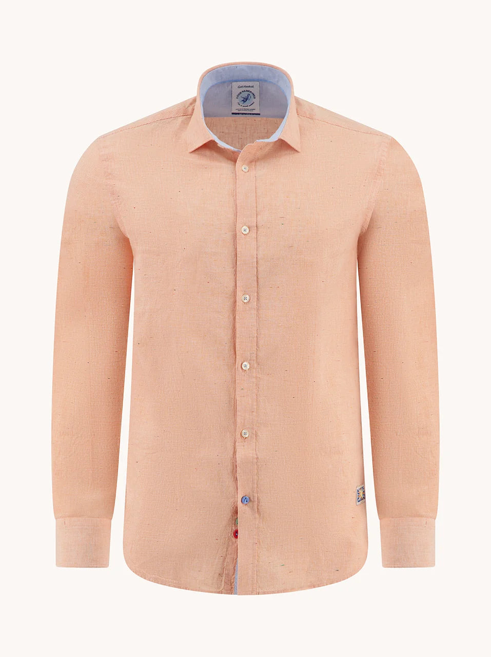 Small Check LS Cotton/Linen Shirt in Peach