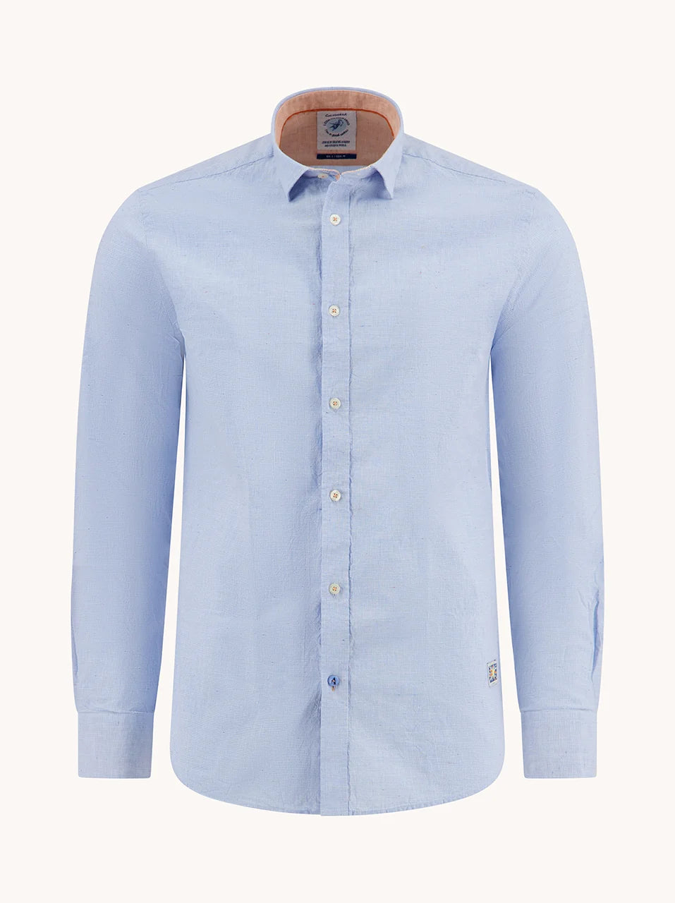 Small Check LS Cotton/Linen Shirt in Light Blue