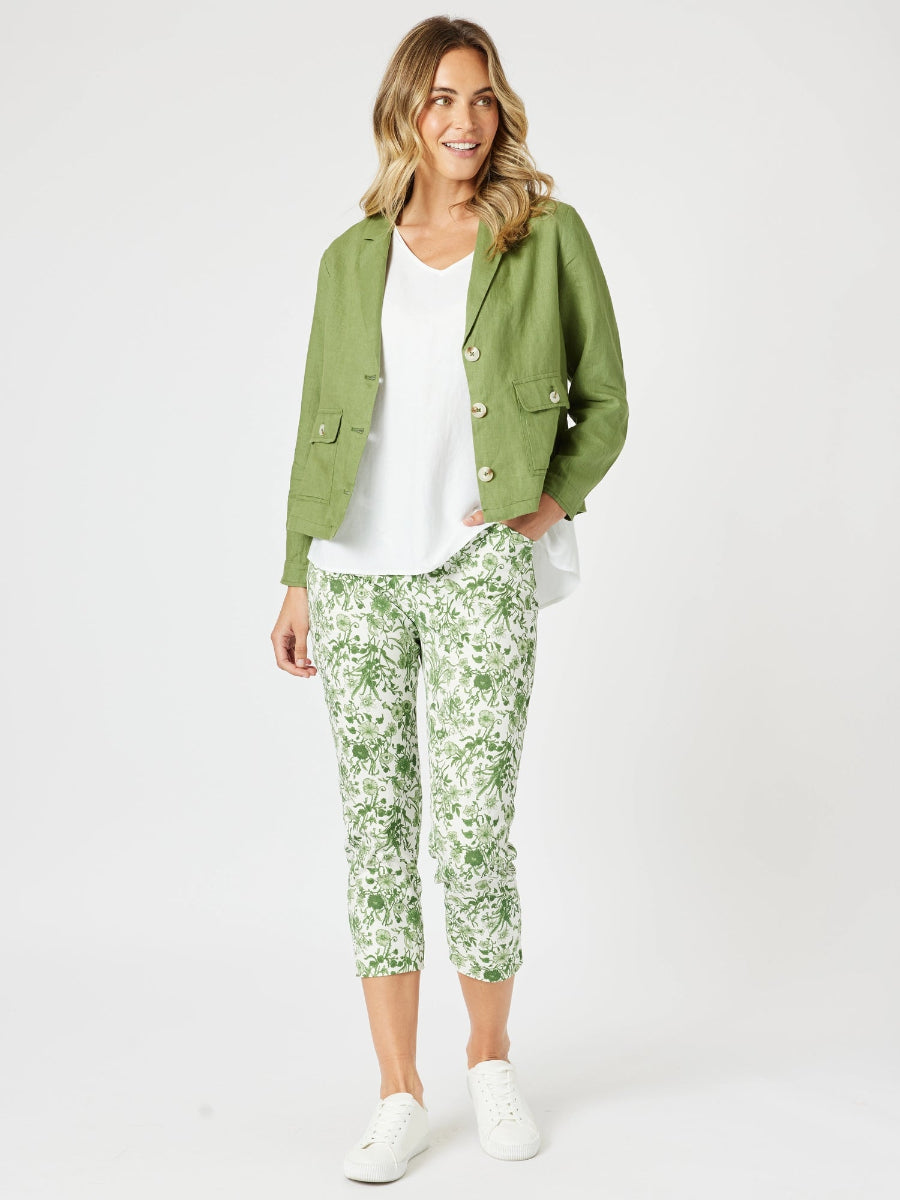 Alexandria Stretch Crop Printed Pant in Basil