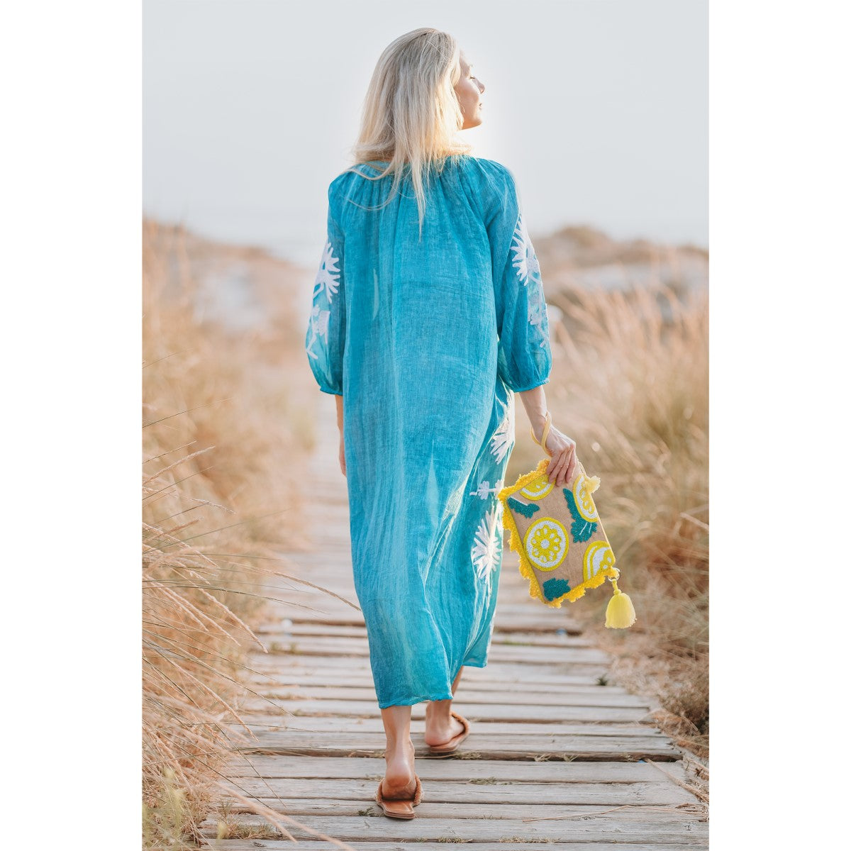 Bloom Embroidered Maxi Dress in Teal
