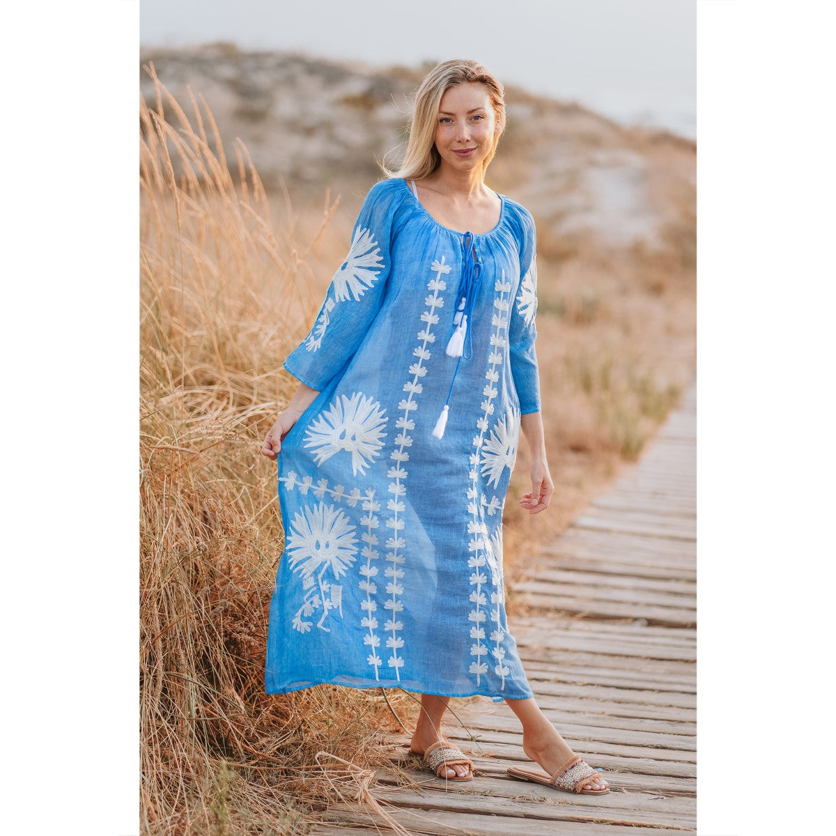 Bloom Embroidered Maxi Dress in Blue