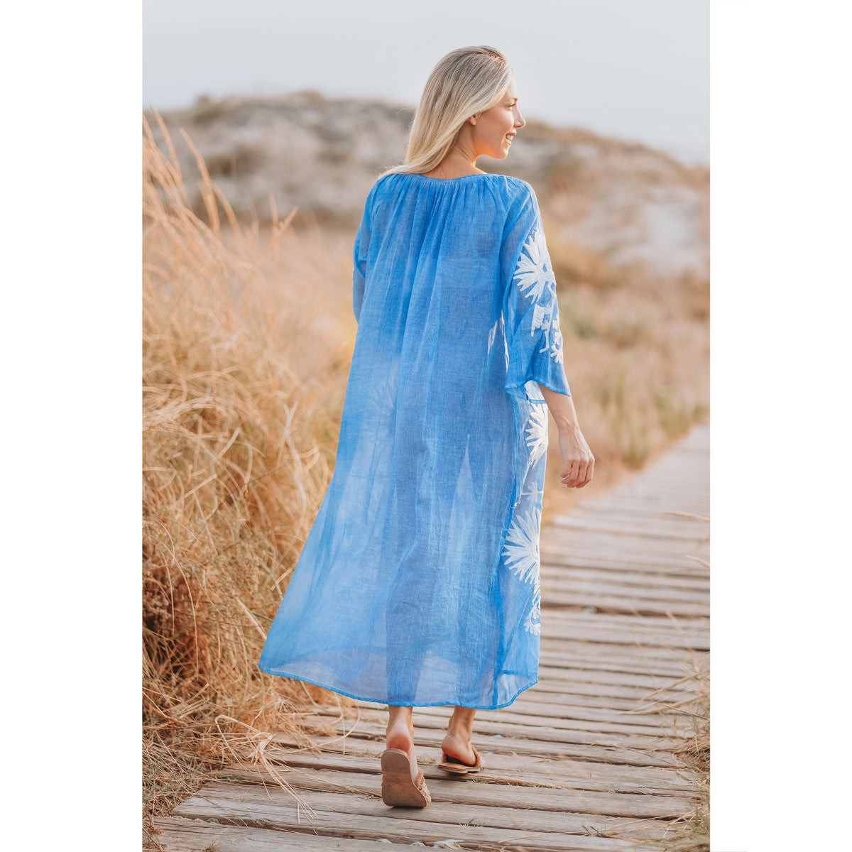 Bloom Embroidered Maxi Dress in Blue