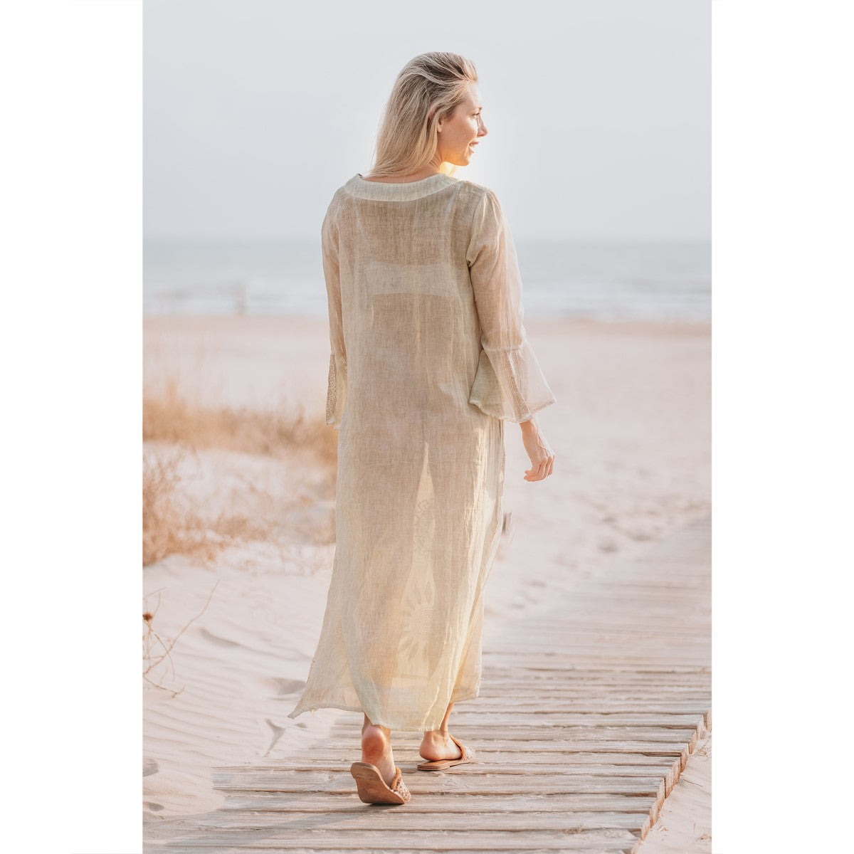 Golden Sun Embellished Maxi Dress in Washed Green