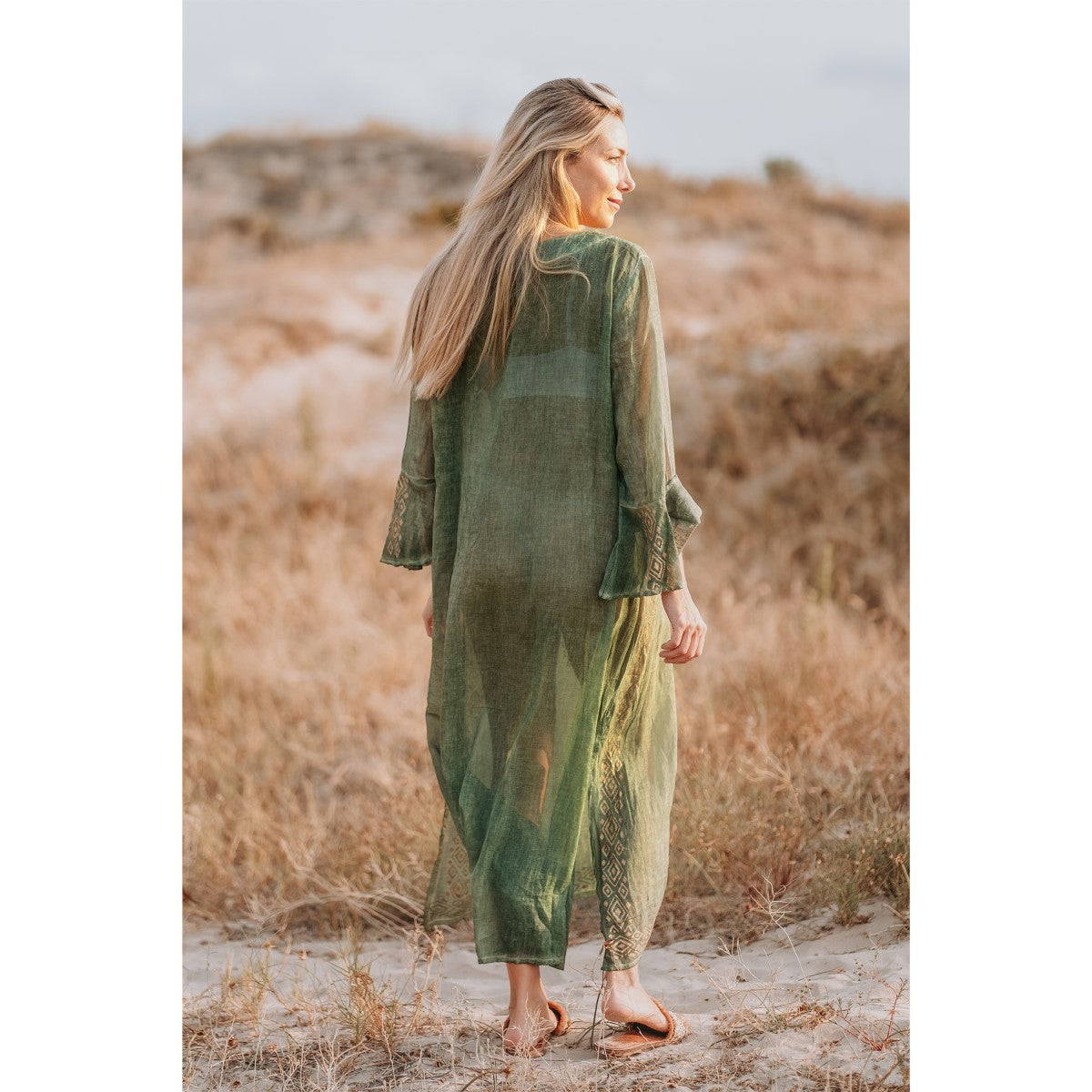 Golden Sun Embellished Maxi Dress in Washed Olive