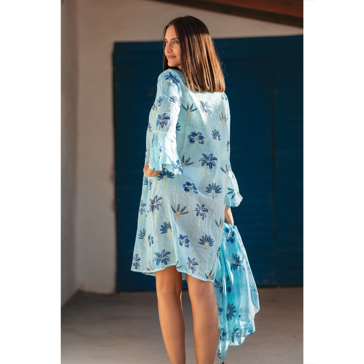 Palm Print Kurta in Turquoise