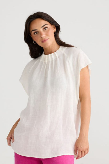 Elsie Linen Top in White