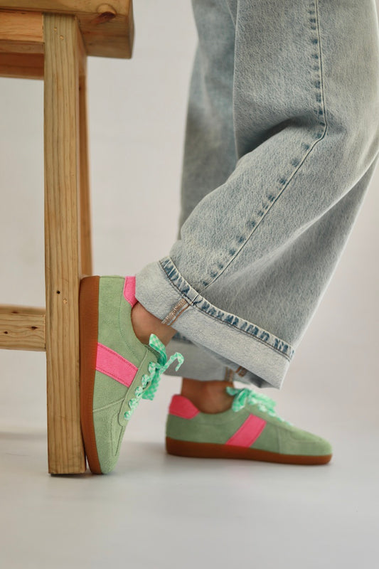 Hazel Suede Sneaker in Mint / Pink