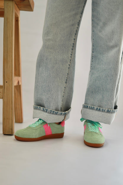Hazel Suede Sneaker in Mint / Pink