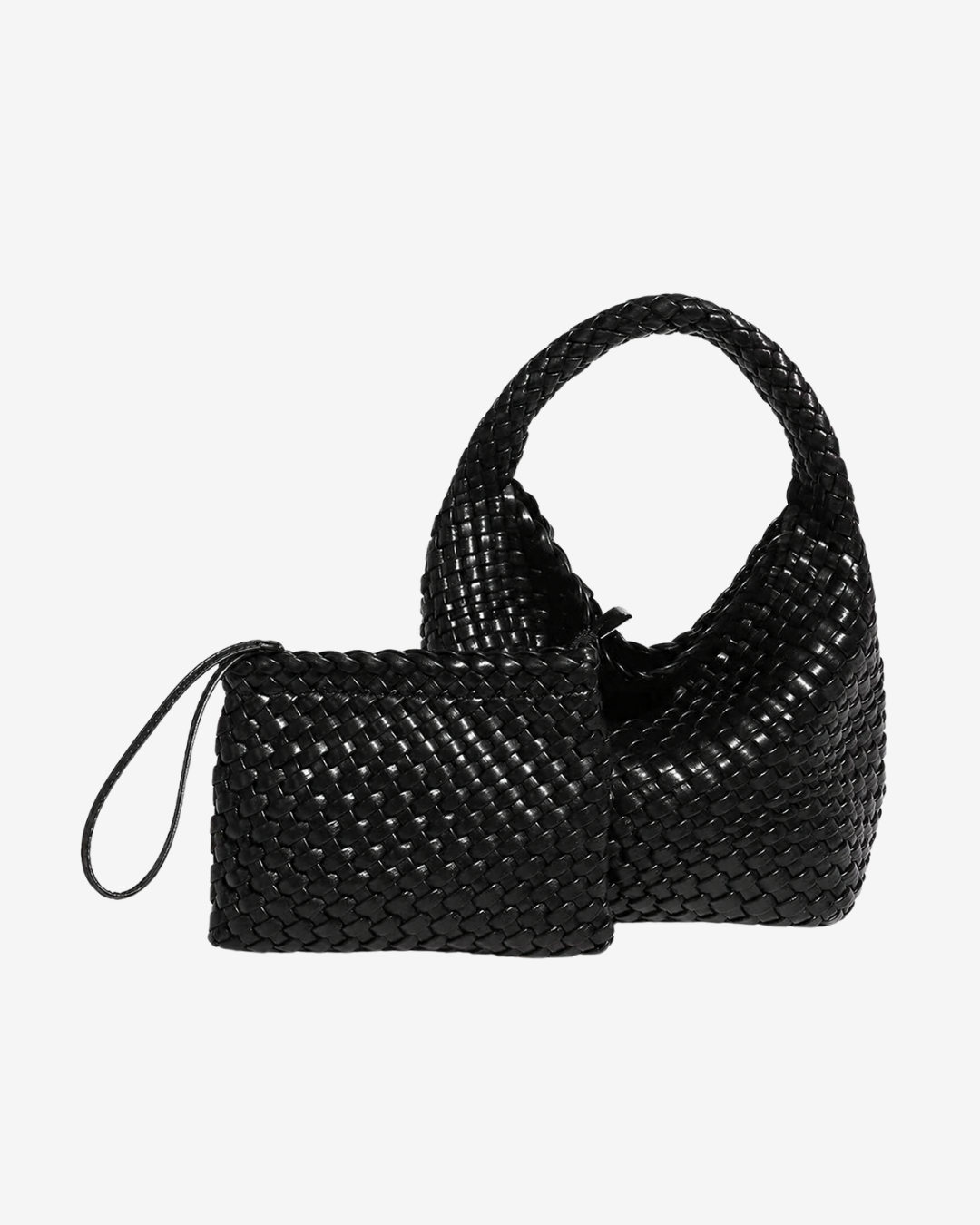 Jourdan Plaited Large Vegan Handbag in Black