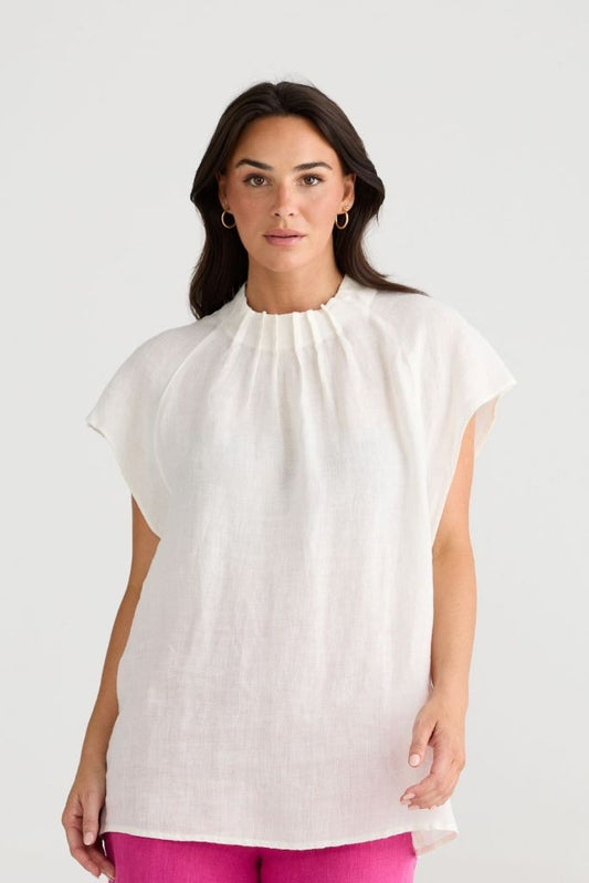 Elsie Linen Top in White