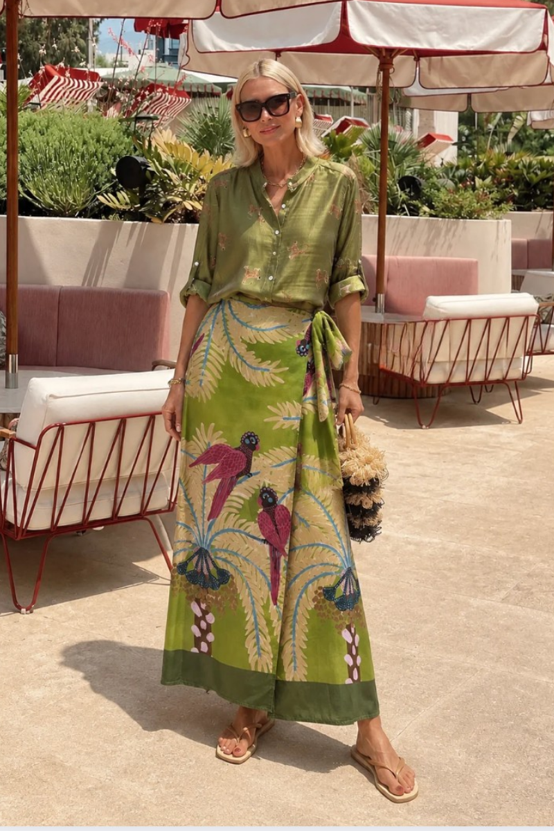 Dolce Maxi Wrap Skirt in Parrot / Palm / Olive