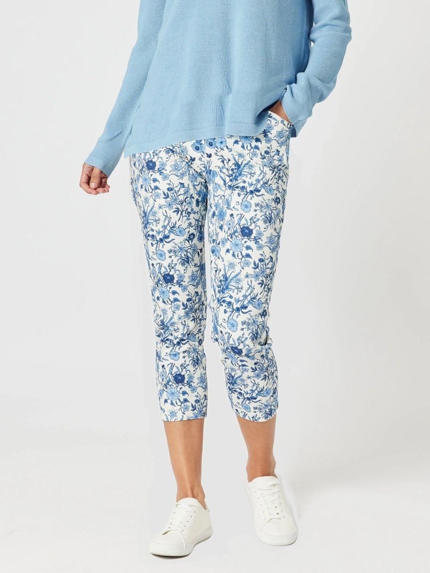 Alexandria Stretch Crop Printed Pant in Blue