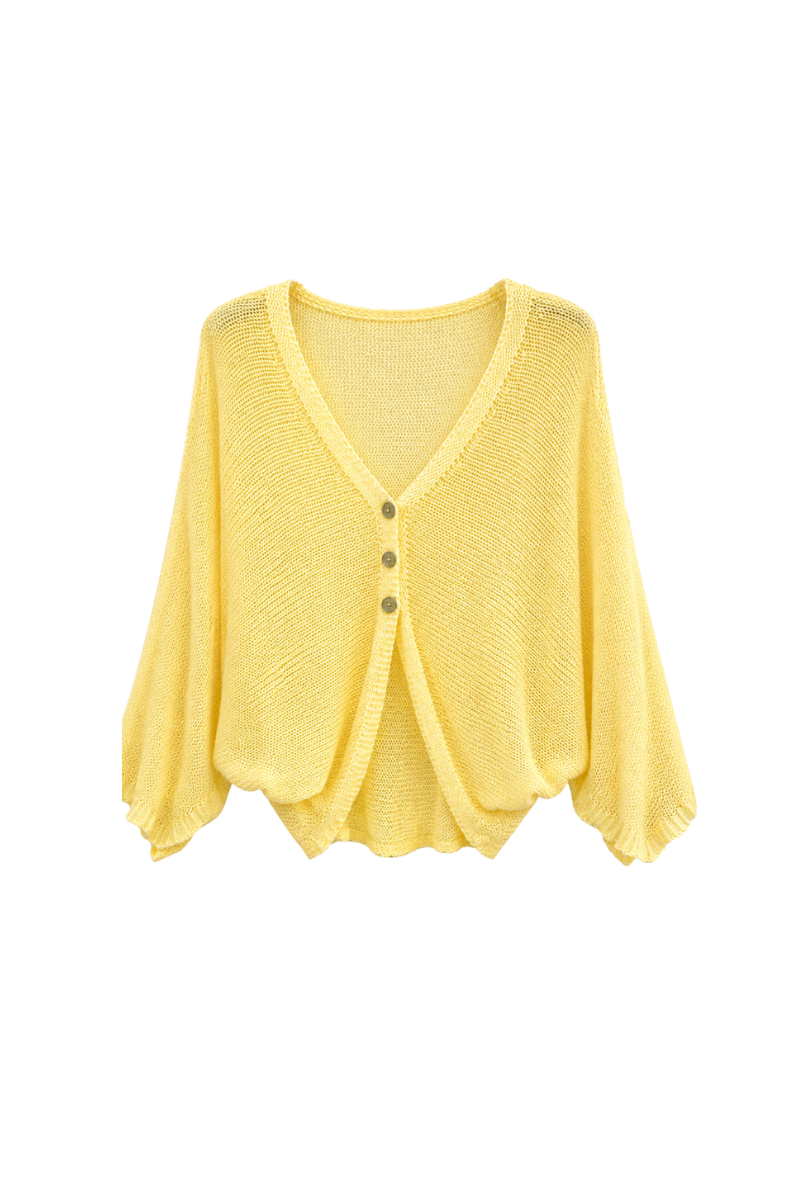 Cotton Knit Cardigan in Yellow