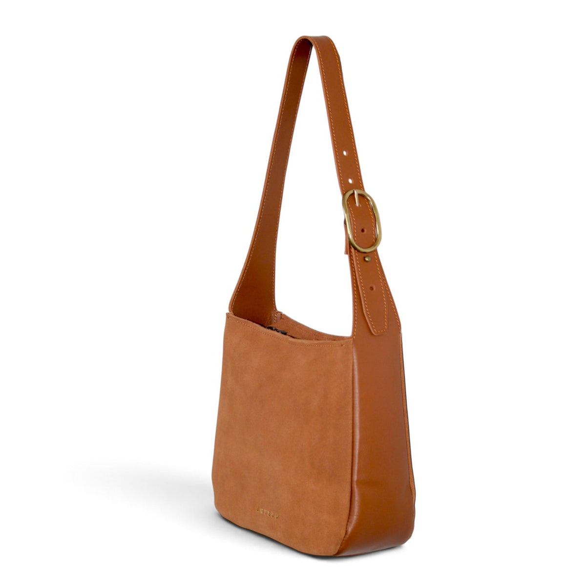 Buckley Unlined Leather Hobo Shoulder Bag in Cognac Suede / Cider Tan