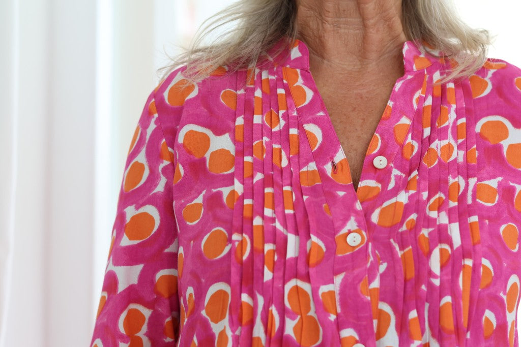 Pin Tuck Tunic in Orange Dot