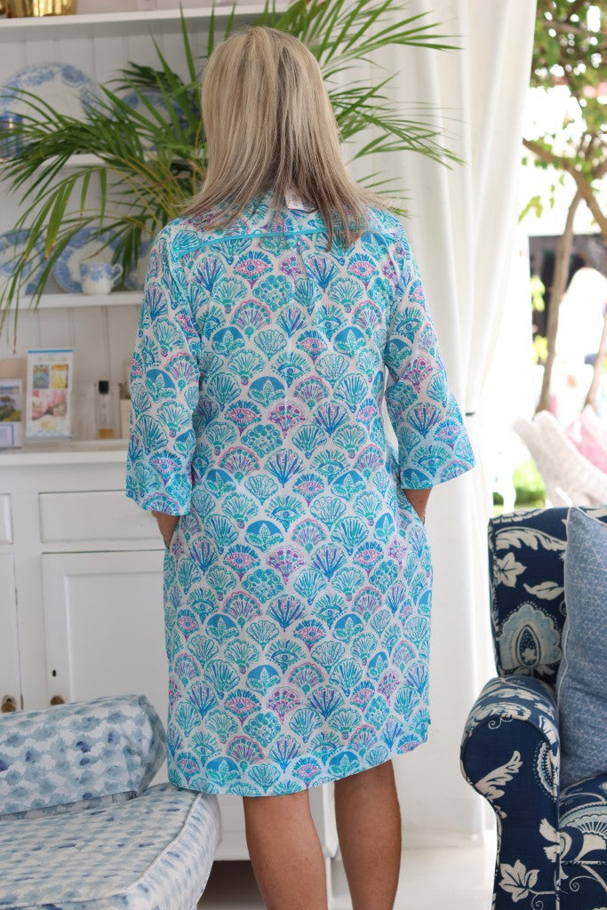 Tina Tassel Dress in Blue Seashell